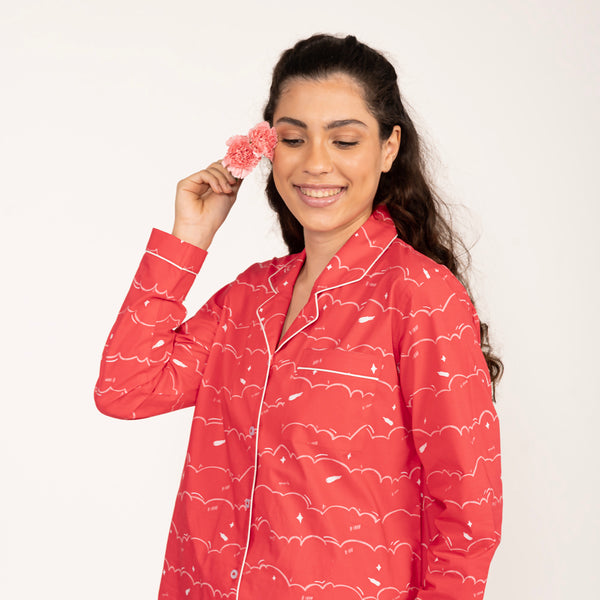 Swirl Cotton Notched Collar Pyjama Set