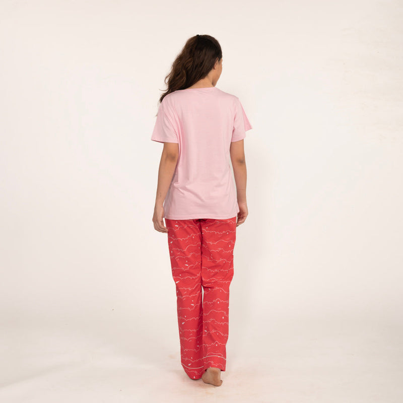 Swirl Embroidered T-shirt & Cotton Pyjama Women's