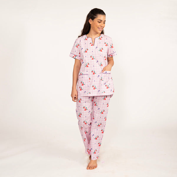 Berry Patch Cotton Dip-Neck Pyjama Set