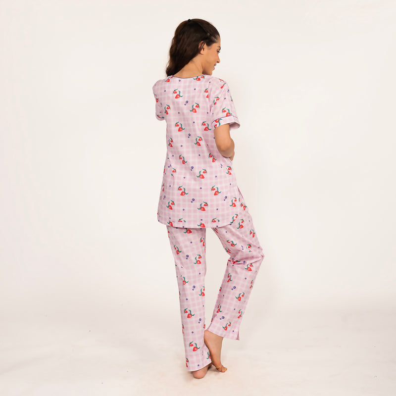 Berry Patch Cotton Dip-Neck Pyjama Set