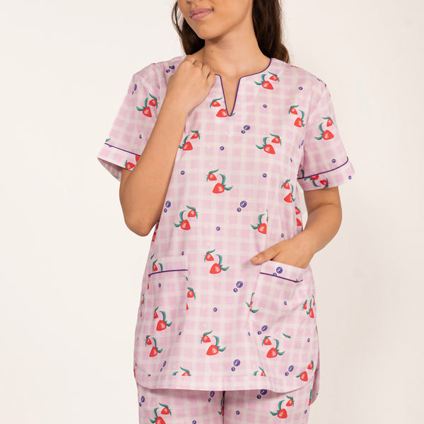 Berry Patch Cotton Dip-Neck Pyjama Set