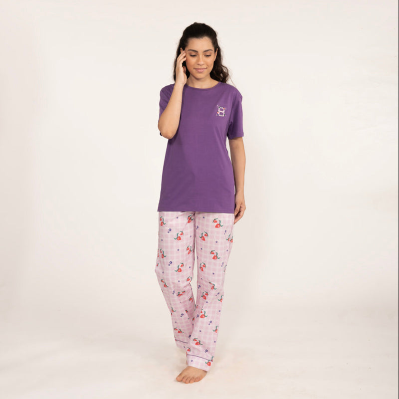 Berry Patch Embroidered T-shirt & Cotton Pyjama Women's