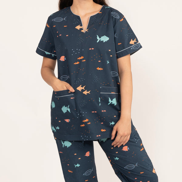 Deep Dive Cotton Dip-Neck Pyjama Set