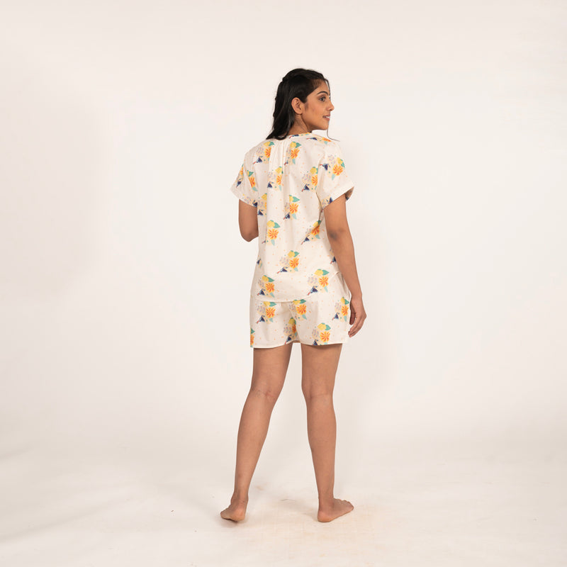 Toucan Bloom Slit Neck Top and Shorts