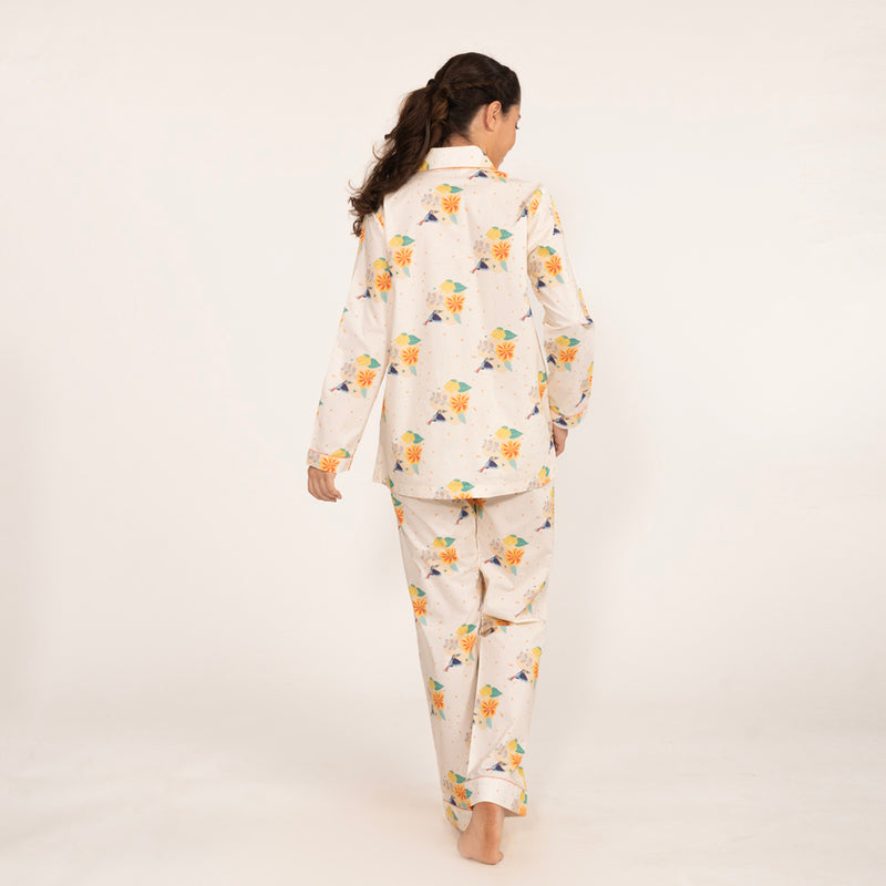 Toucan Bloom Cotton Notched Collar Pyjama Set