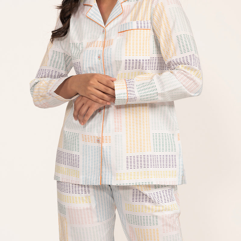 Spring Weave Cotton Notched Collar Pyjama Set