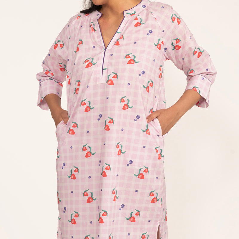 Berry Patch Cotton Dip-Neck Sleep Dress