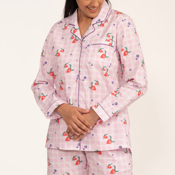 Berry Patch Cotton Notched Collar Pyjama Set