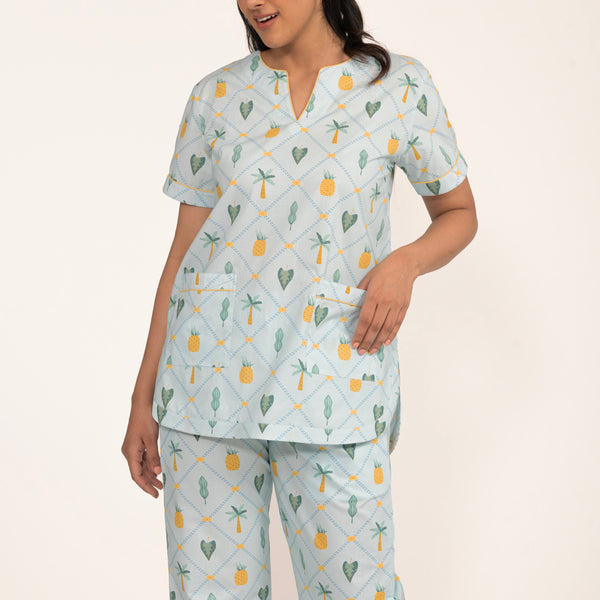 Pineapple Palms Cotton Dip-Neck Pyjama Set