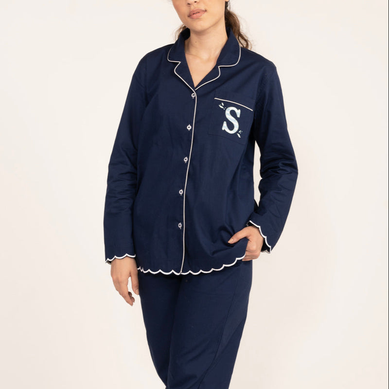 Blue Bell Embroidered Notched Collar Pyjama Set - Women