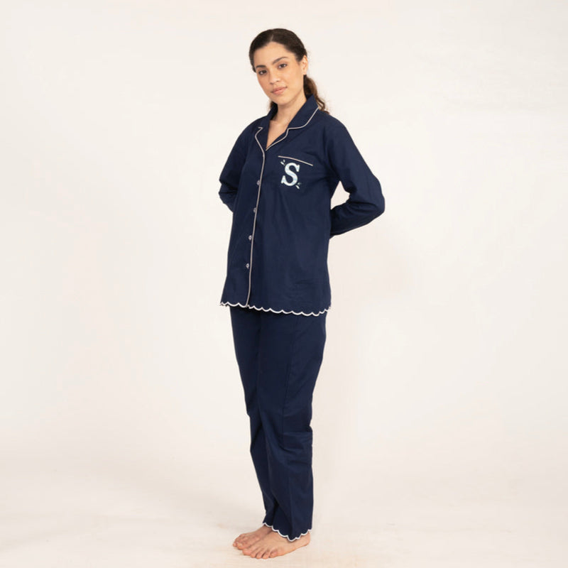 Blue Bell Embroidered Notched Collar Pyjama Set - Women