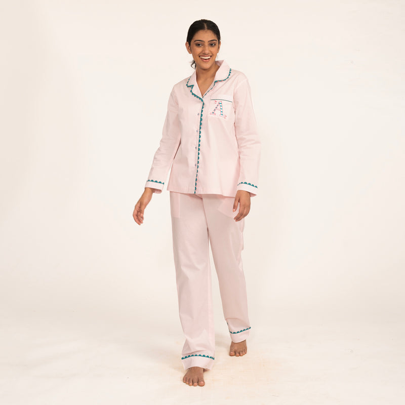 Peony Embroidered Notched Collar Pyjama Set - Women