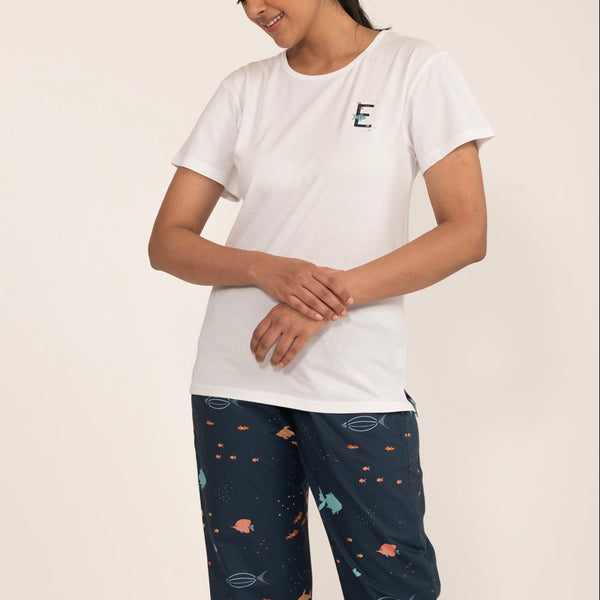 Deep Dive Embroidered T-shirt & Cotton Pyjama Women's