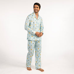 Pineapple Palms Cotton Notched Collar Pyjama Set - Men