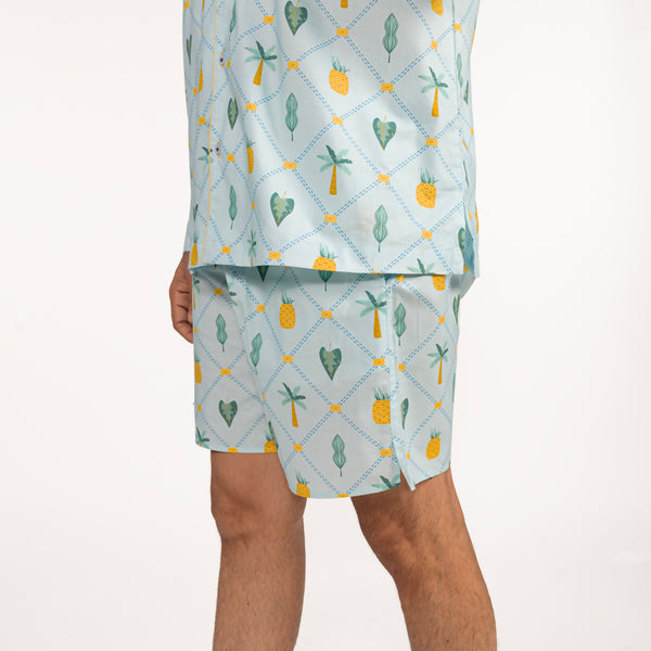 Pineapple Palms Cotton Notched Shorts Set