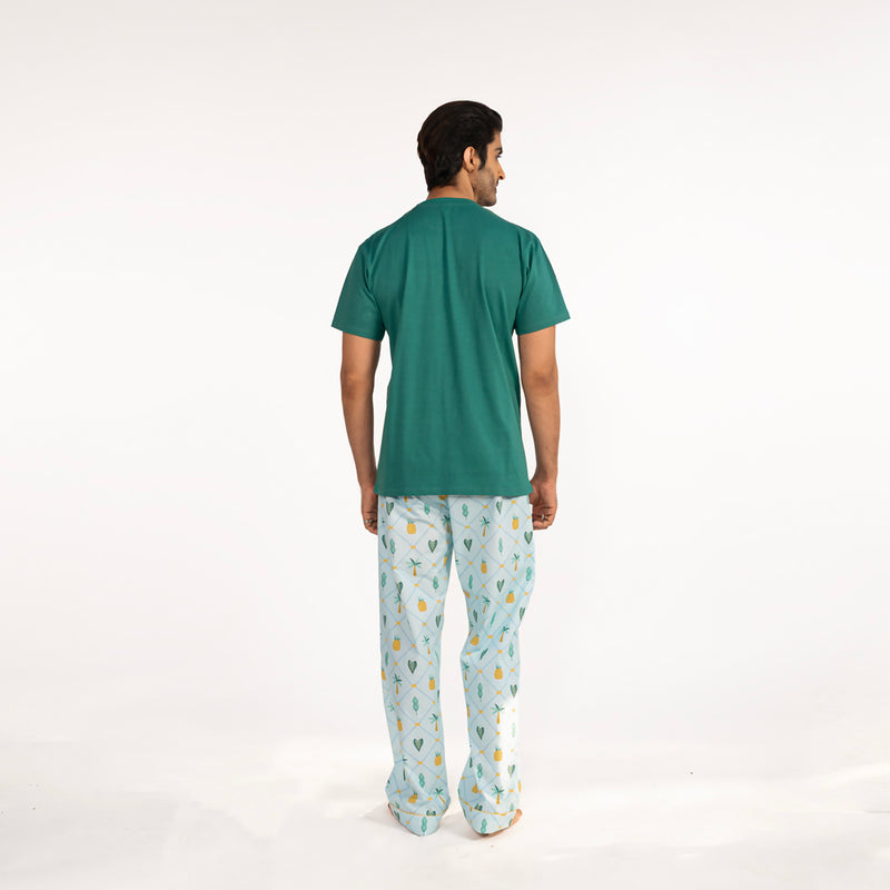 Pineapple Palms Embroidered T-shirt & Cotton Pyjama Men's