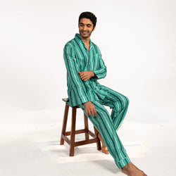 Evergreen Cotton Notched Collar Pyjama Set - Men