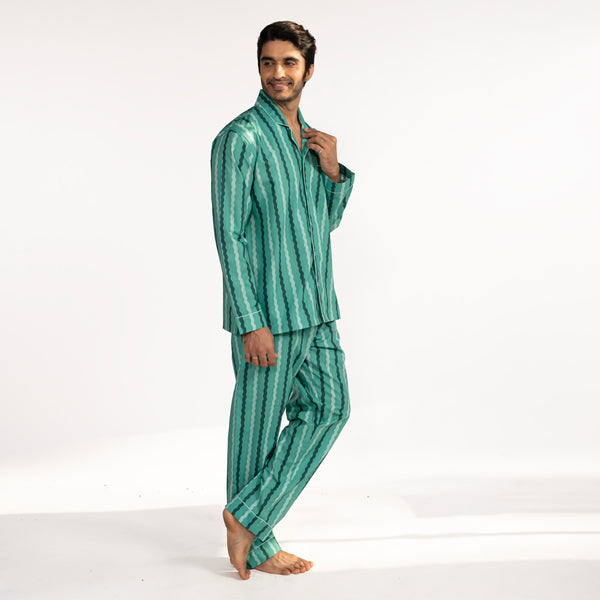 Evergreen Cotton Notched Collar Pyjama Set - Men