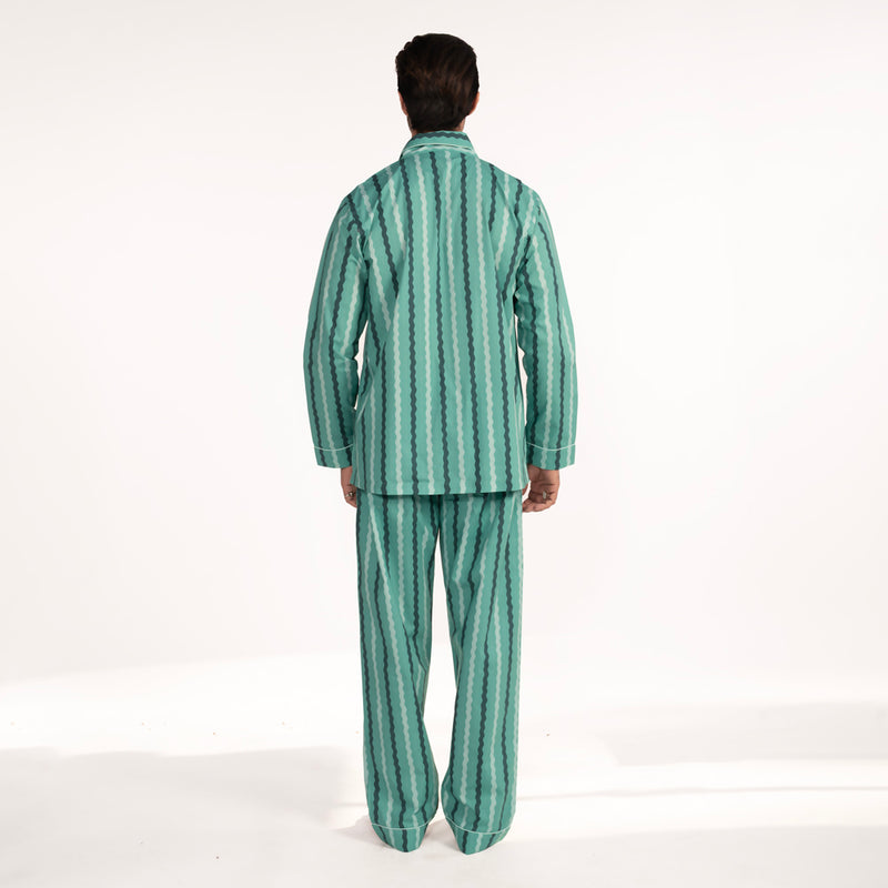 Evergreen Cotton Notched Collar Pyjama Set - Men