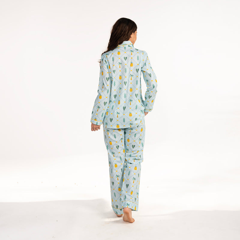 Pineapple Palms Cotton Notched Collar Pyjama Set