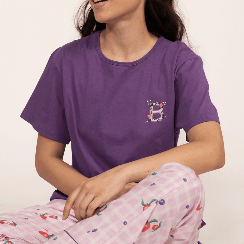 Berry Patch Embroidered T-shirt & Cotton Pyjama Women's