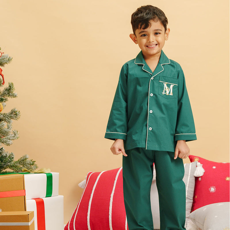 Pine Personalised Cotton Notched Pyjama Set