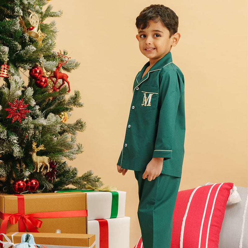 Pine Personalised Cotton Notched Pyjama Set