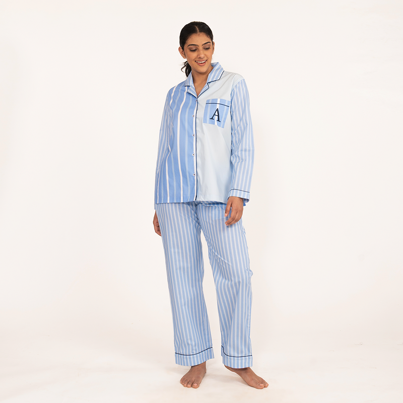 Oceanbreeze Cotton Notched Collar Pyjama Set