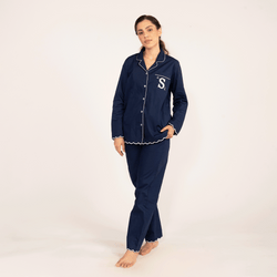 Blue Bell Embroidered Notched Collar Pyjama Set - Women