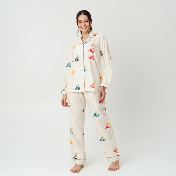 Nautical Drift Cotton Notched Collar Pyjama Set