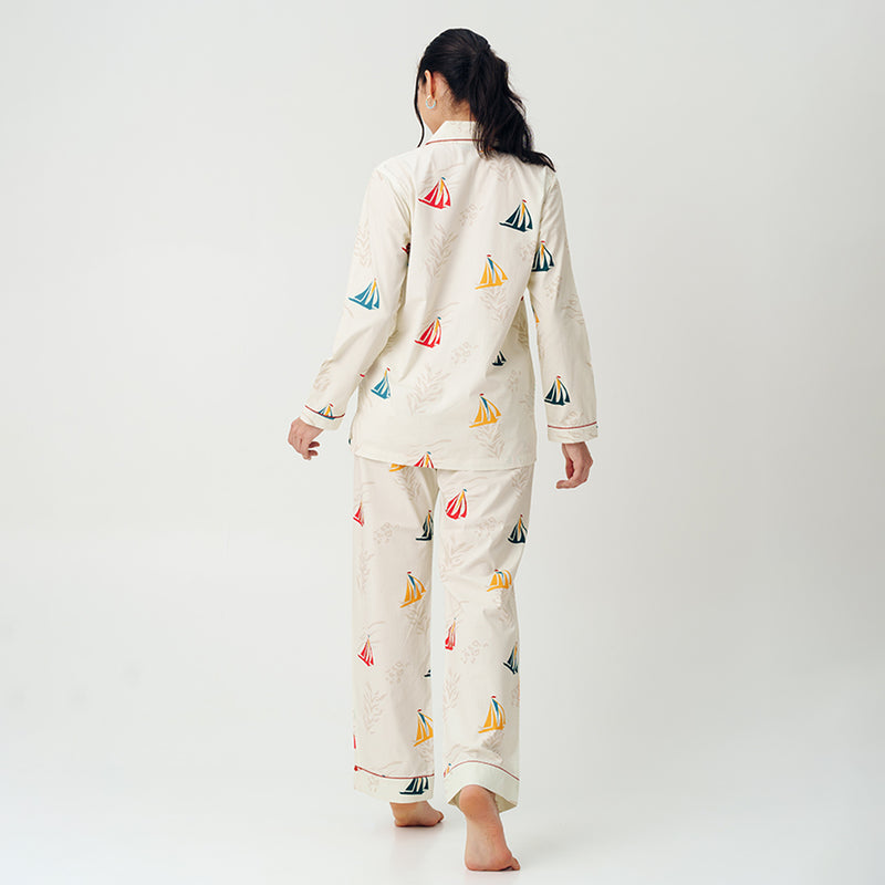 Nautical Drift Cotton Notched Collar Pyjama Set