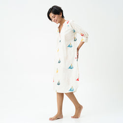 Nautical Drift Cotton Dip-Neck Sleep Dress