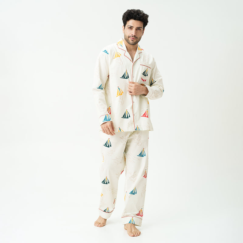 Nautical Drift Cotton Notched Collar Pyjama Set