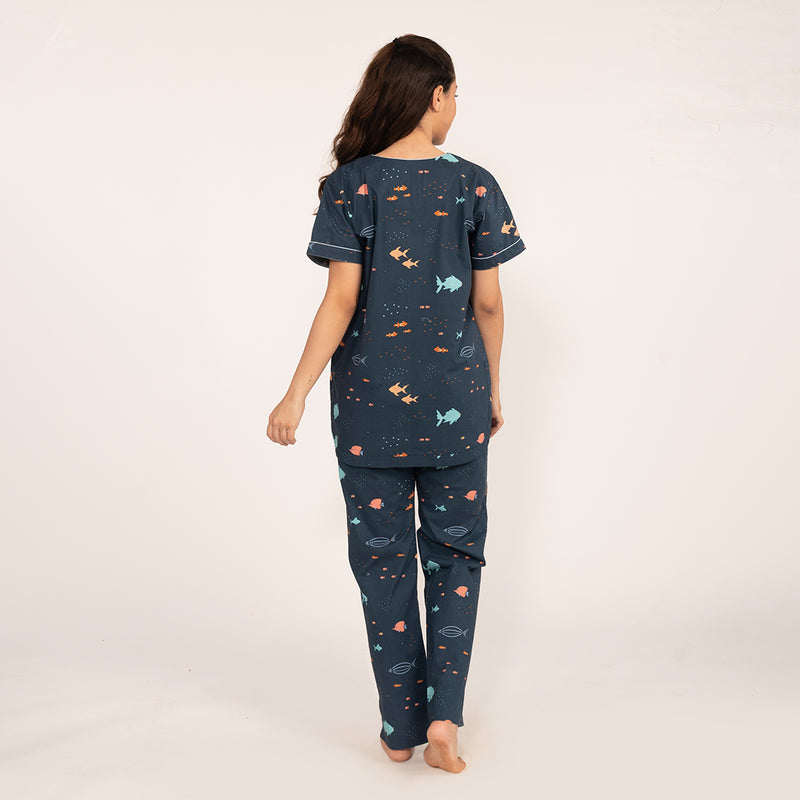 Deep Dive Cotton Dip-Neck Pyjama Set