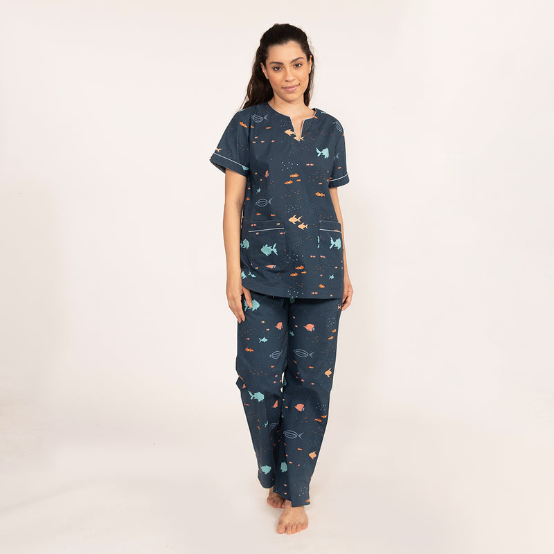 Deep Dive Cotton Dip-Neck Pyjama Set