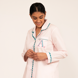 Peony Embroidered Notched Collar Pyjama Set - Women