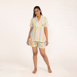 Pastel Paradox Embroidered Cotton Notched Shorts Set