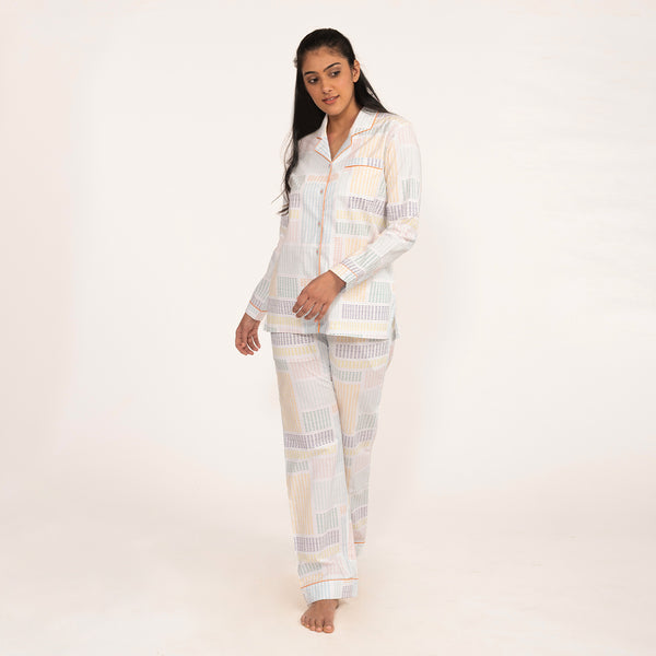 Spring Weave Cotton Notched Collar Pyjama Set