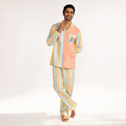 Pastel Paradox Cotton Notched Collar Pyjama Set - Men