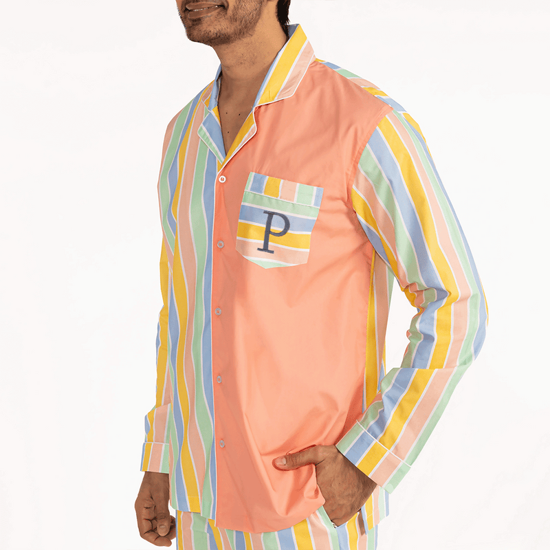 Pastel Paradox Cotton Notched Collar Pyjama Set - Men