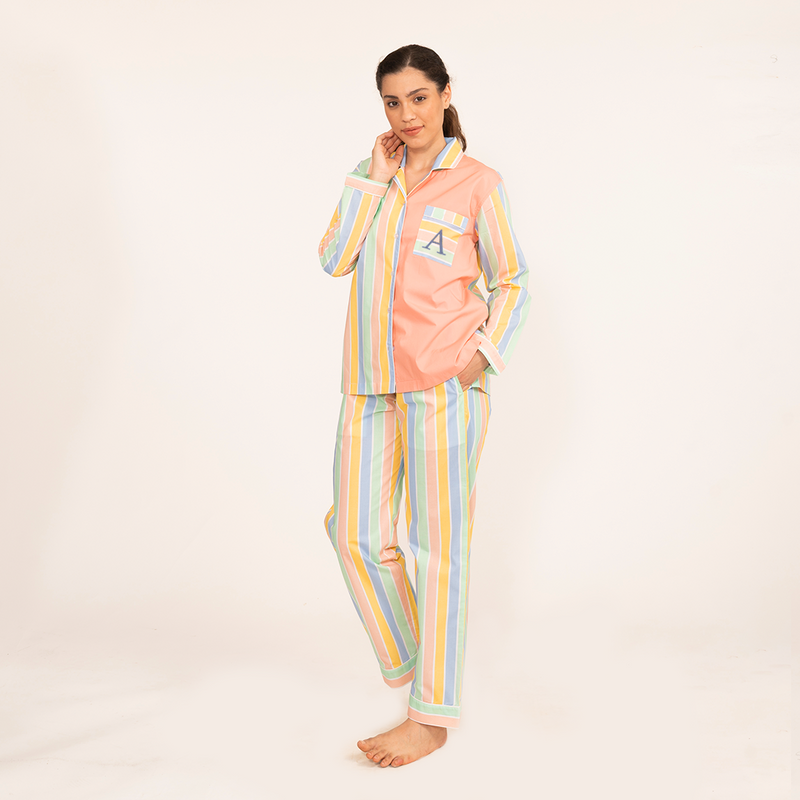 Pastel Paradox Cotton Notched Collar Pyjama Set