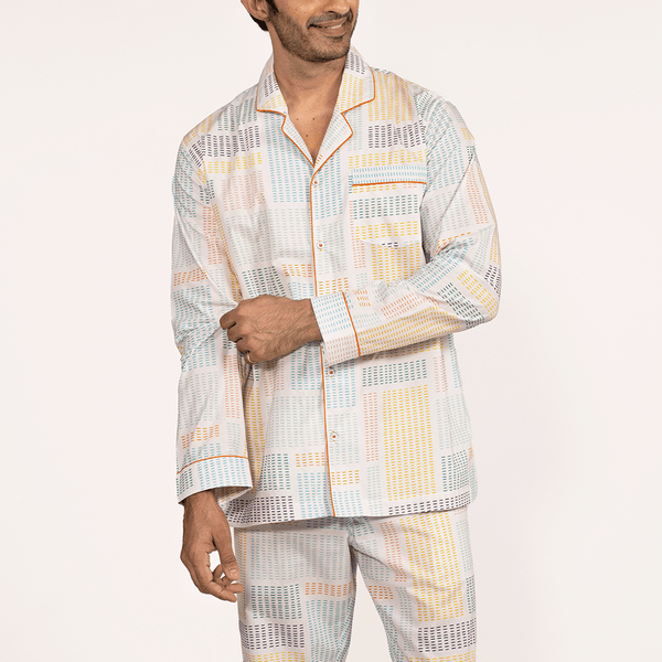 Spring Weave Cotton Notched Collar Pyjama Set - Men