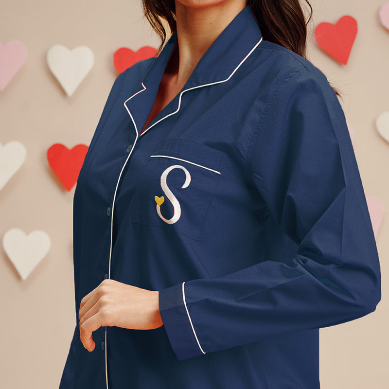 Twilight Embroidered Notched Collar Pyjama Set