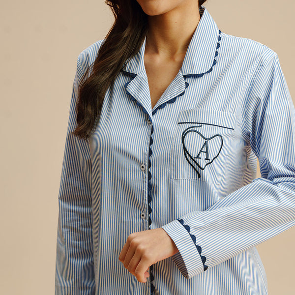 Baby Blues Embroidered Notched Collar Pyjama Set - Women