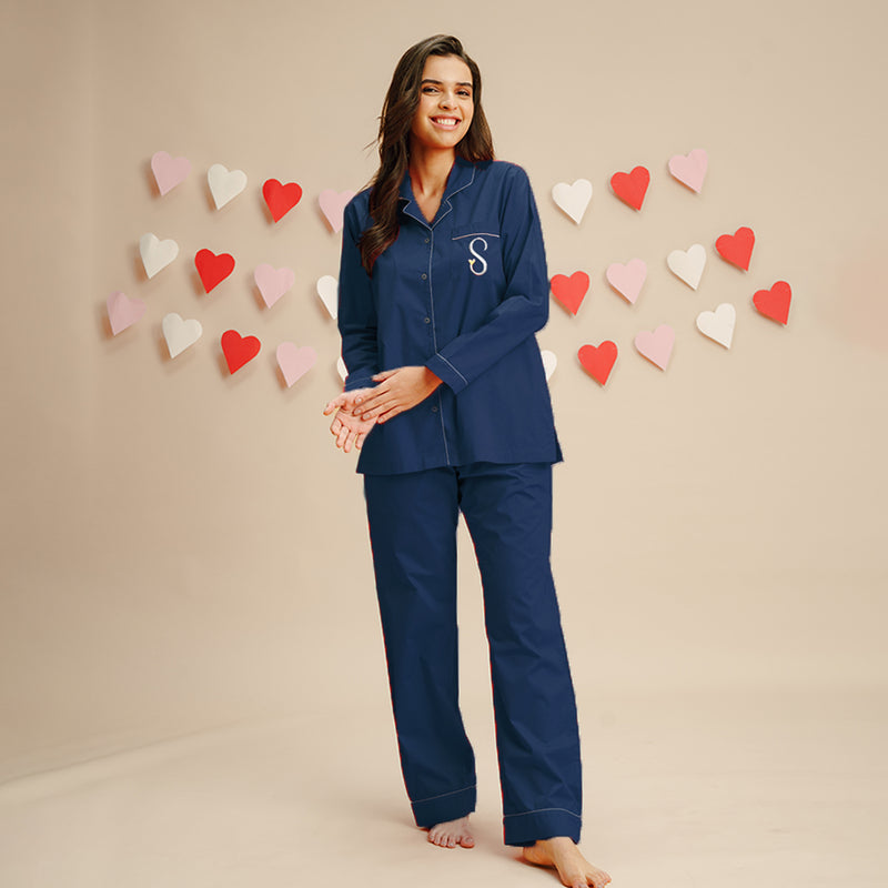 Twilight Embroidered Notched Collar Pyjama Set