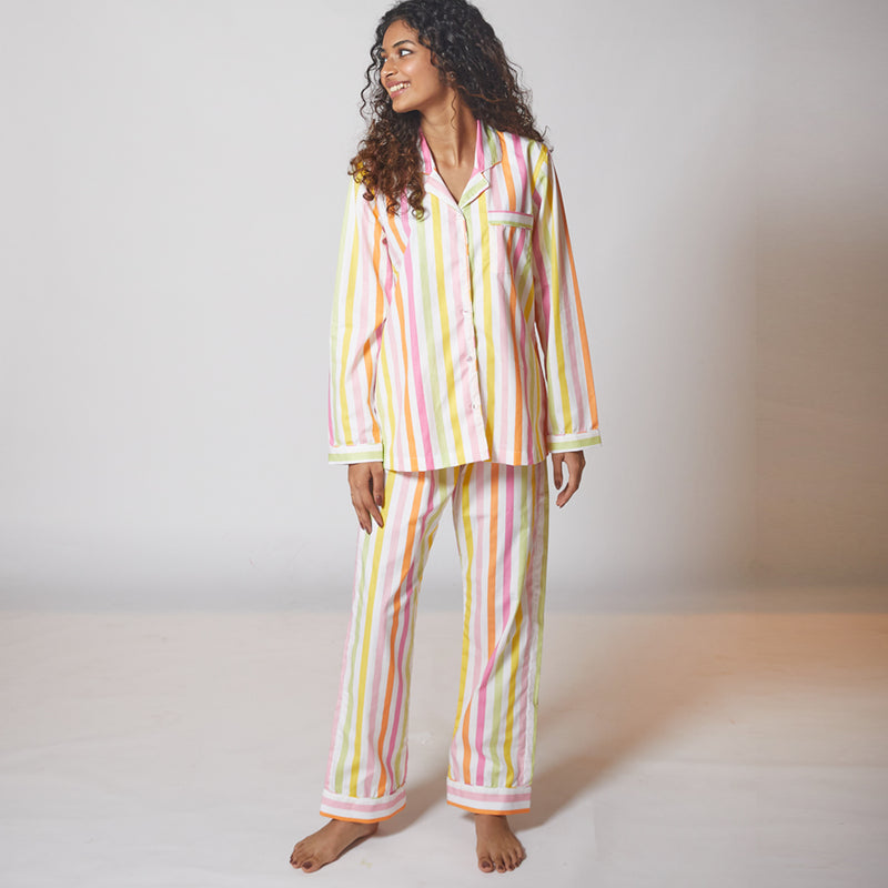 Dandelion-Pastel Multicolour -Cotton-Multi Stripe- Candy Stripe-Pajamas Sets