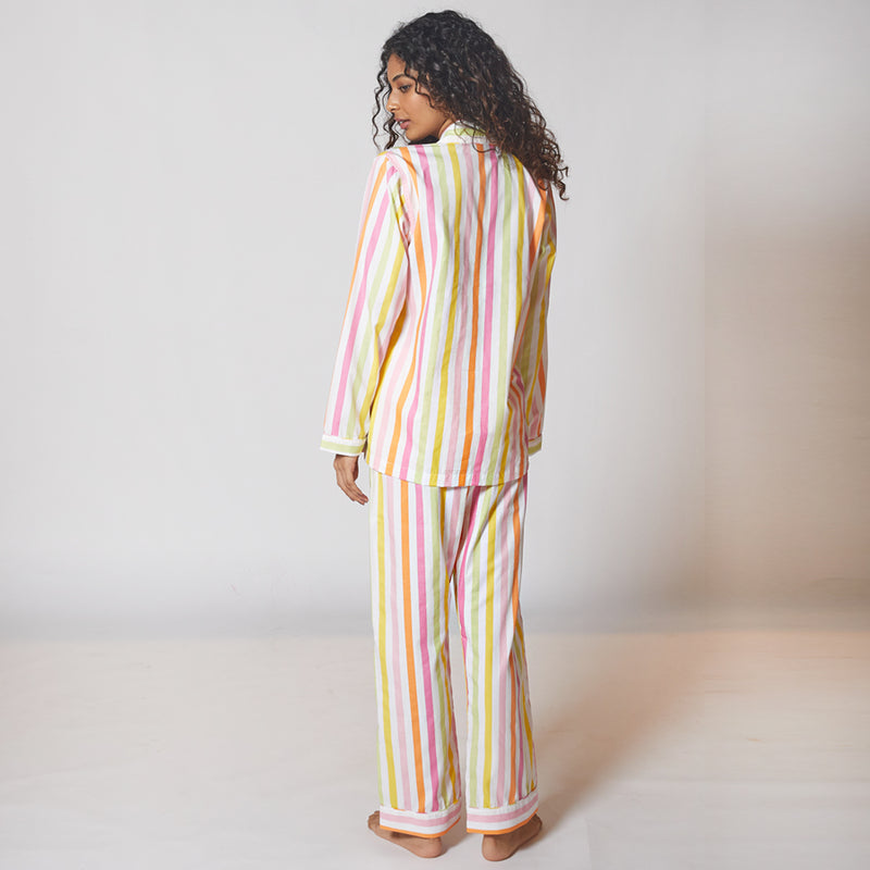 Dandelion-Pastel Multicolour -Cotton-Multi Stripe- Candy Stripe-Pajamas Sets