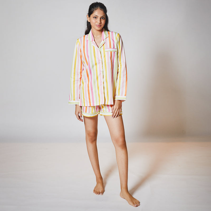 Dandelion-Pastel Multicolour -Cotton-Multi Stripe- Candy Stripe-Shorts Sets