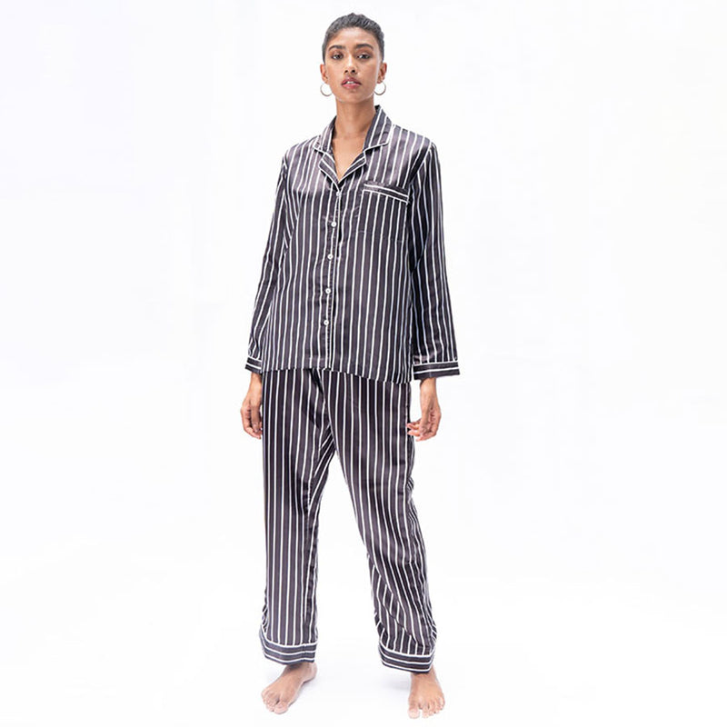 Midnight Moon Satin Notched Pyjama Set